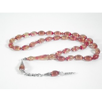 Kırmızı Ateş Kehribar Gümüş Püskül Tesbih