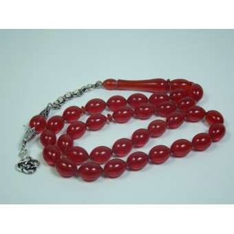 Kırmızı Arpa Kesim Gümüş Püskül Tesbih